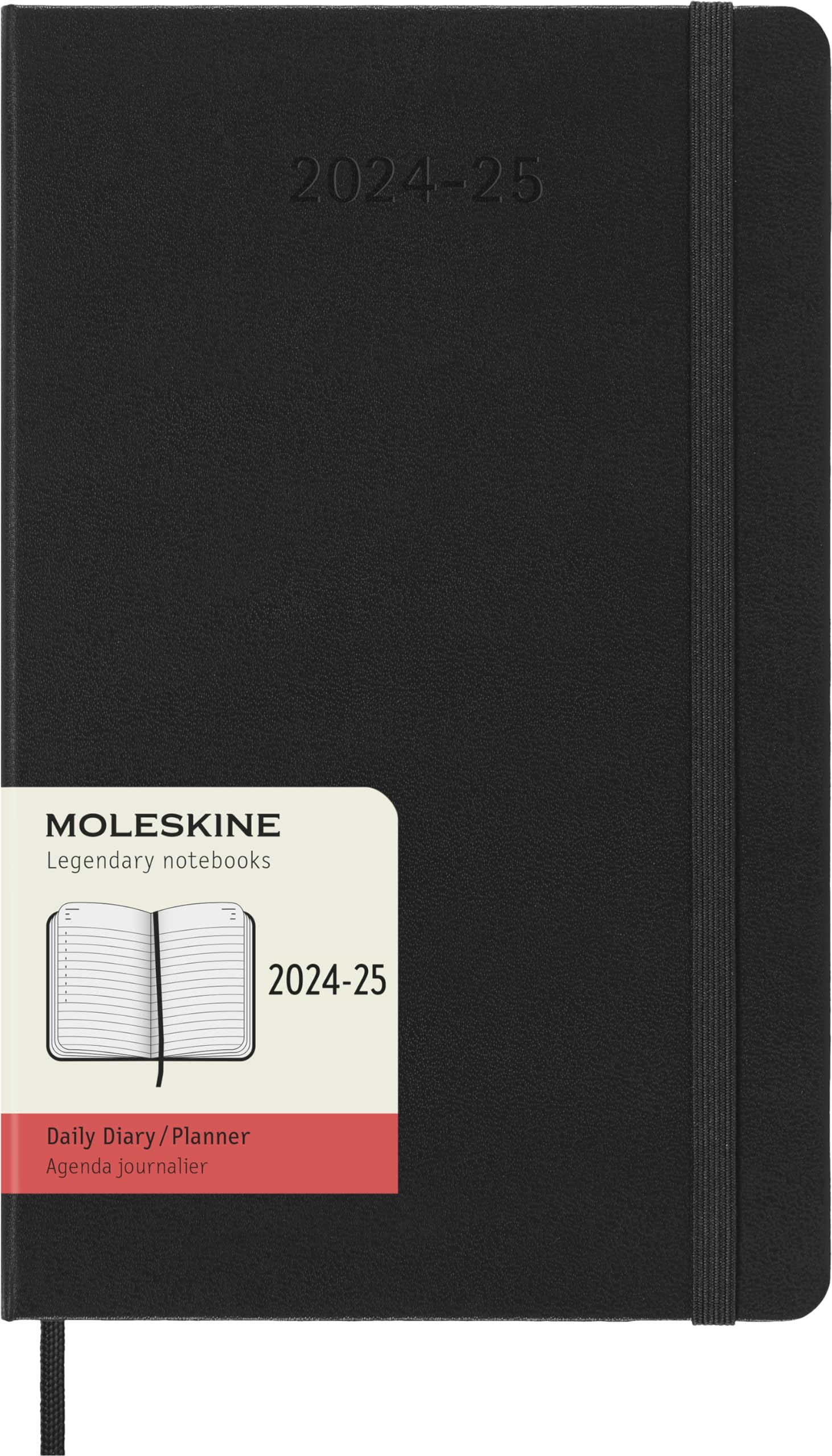 Moleskine Daily Planner 2024-2025, 18-Month Planner 2025, Daily Agenda with Hard Cover and Elastic Closure, Large Size 13 x 21 cm, Color Black Hardcover Large