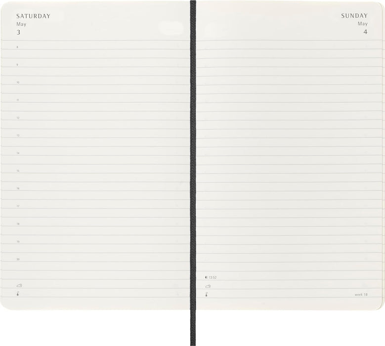 Moleskine Daily Planner 2024-2025, 18-Month Planner 2025, Daily Agenda with Soft Cover and Elastic Closure, Large Size 13 x 21 cm, Color Black