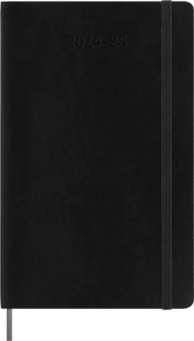 Moleskine Daily Planner 2024-2025, 18-Month Planner 2025, Daily Agenda with Soft Cover and Elastic Closure, Large Size 13 x 21 cm, Color Black