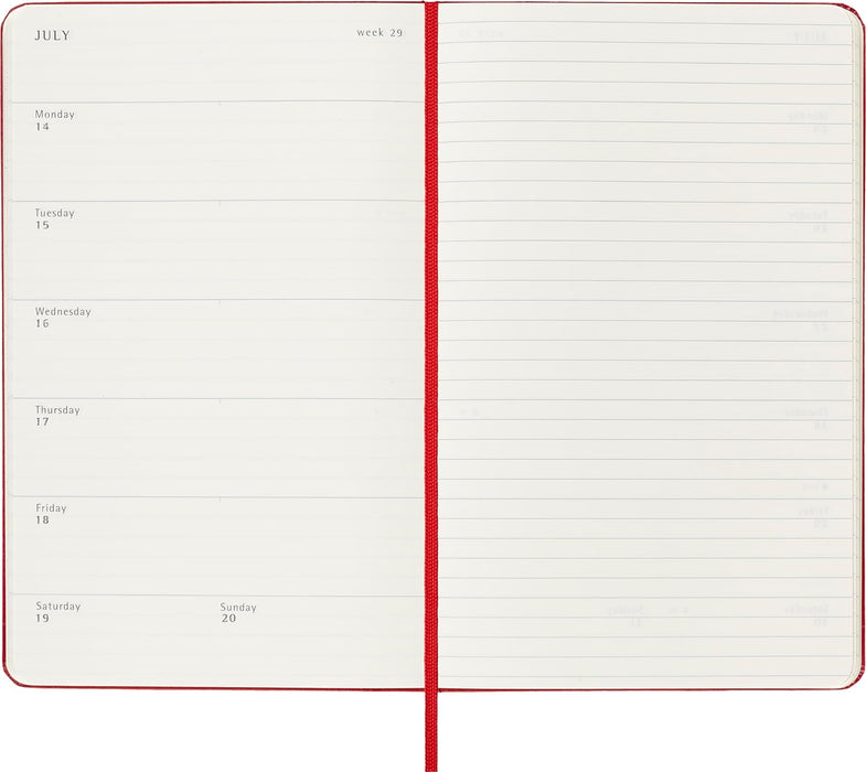 Moleskine Weekly Planner 2024-2025, Weekly Planner 18 Months 2025, With Space For Notes, With Hard Cover And Elastic Closure, Large Format 13 x 21 cm, Color