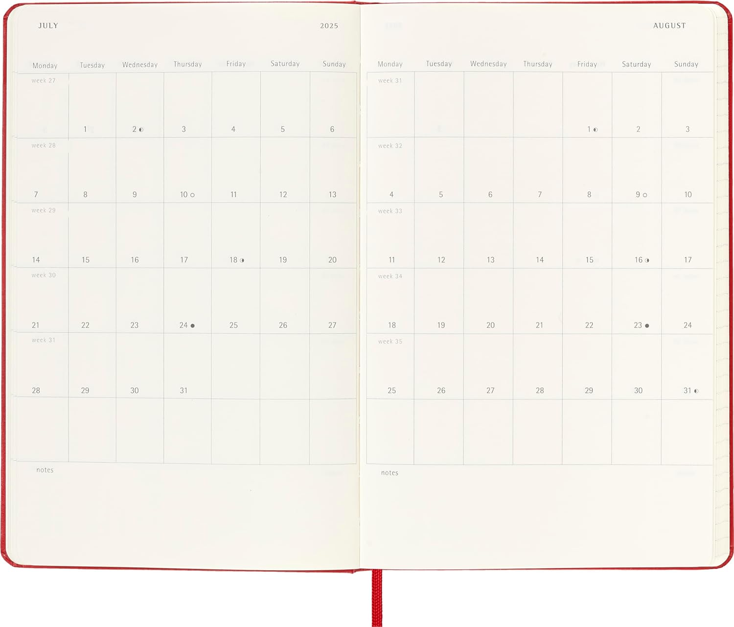 Moleskine Weekly Planner 2024-2025, Weekly Planner 18 Months 2025, With Space For Notes, With Hard Cover And Elastic Closure, Large Format 13 x 21 cm, Color