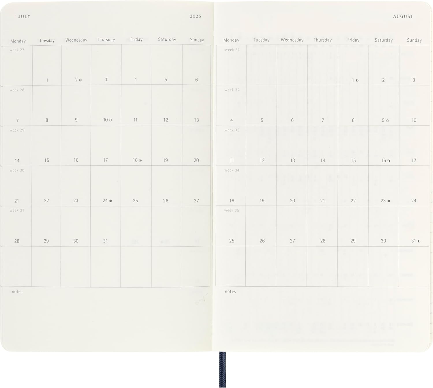 Moleskine Weekly Planner 2024-2025, Weekly Planner 18 Months 2025, With Space For Notes, With Soft Cover And Elastic Closure, Large Format 13 x 21 cm, Color
