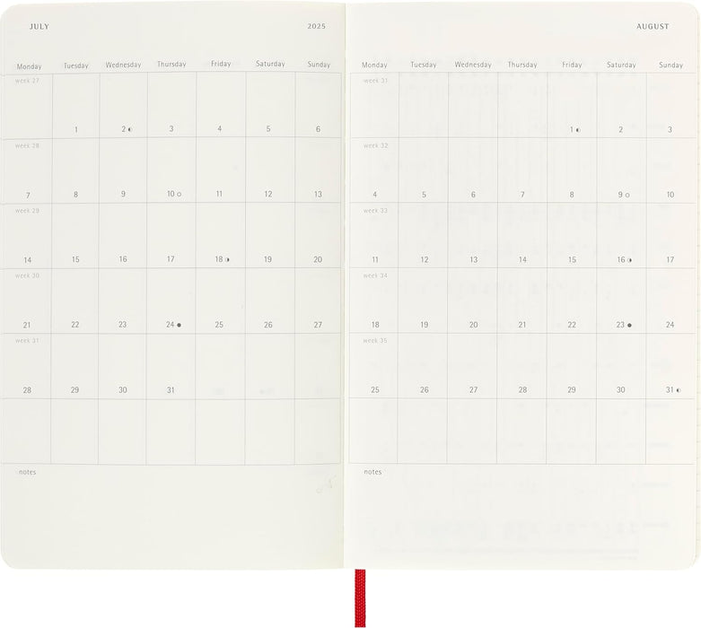 Moleskine Weekly Planner 2024-2025, Weekly Planner 18 Months 2025, With Space For Notes, With Soft Cover And Elastic Closure, Large Size 13 x 21 cm, Color Scarlet Red