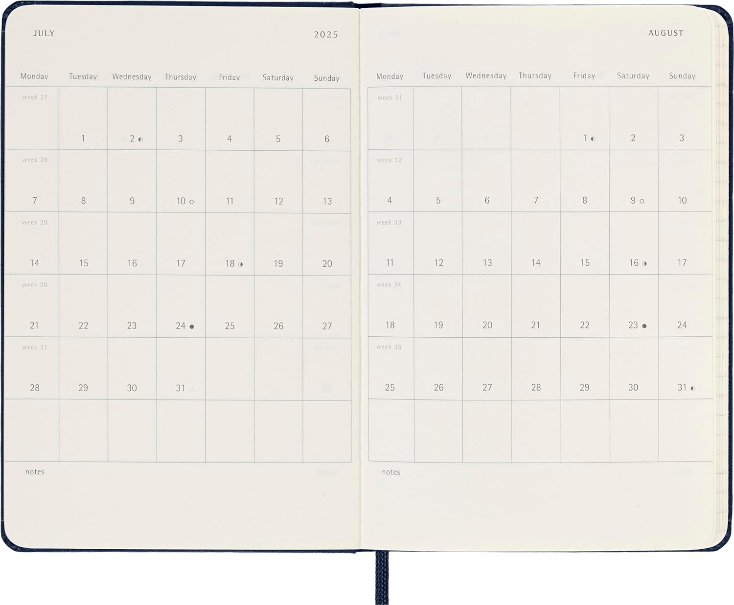 Moleskine Weekly Planner 2024-2025, Weekly Planner 18 Months 2025, With Space For Notes, With Hard Cover And Elastic Closure, Pocket Size 9 x 14 cm, Color