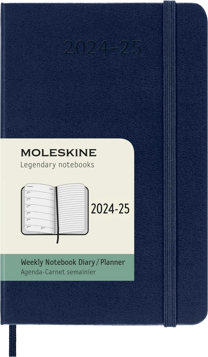 Moleskine Weekly Planner 2024-2025, Weekly Planner 18 Months 2025, With Space For Notes, With Hard Cover And Elastic Closure, Pocket Size 9 x 14 cm, Color