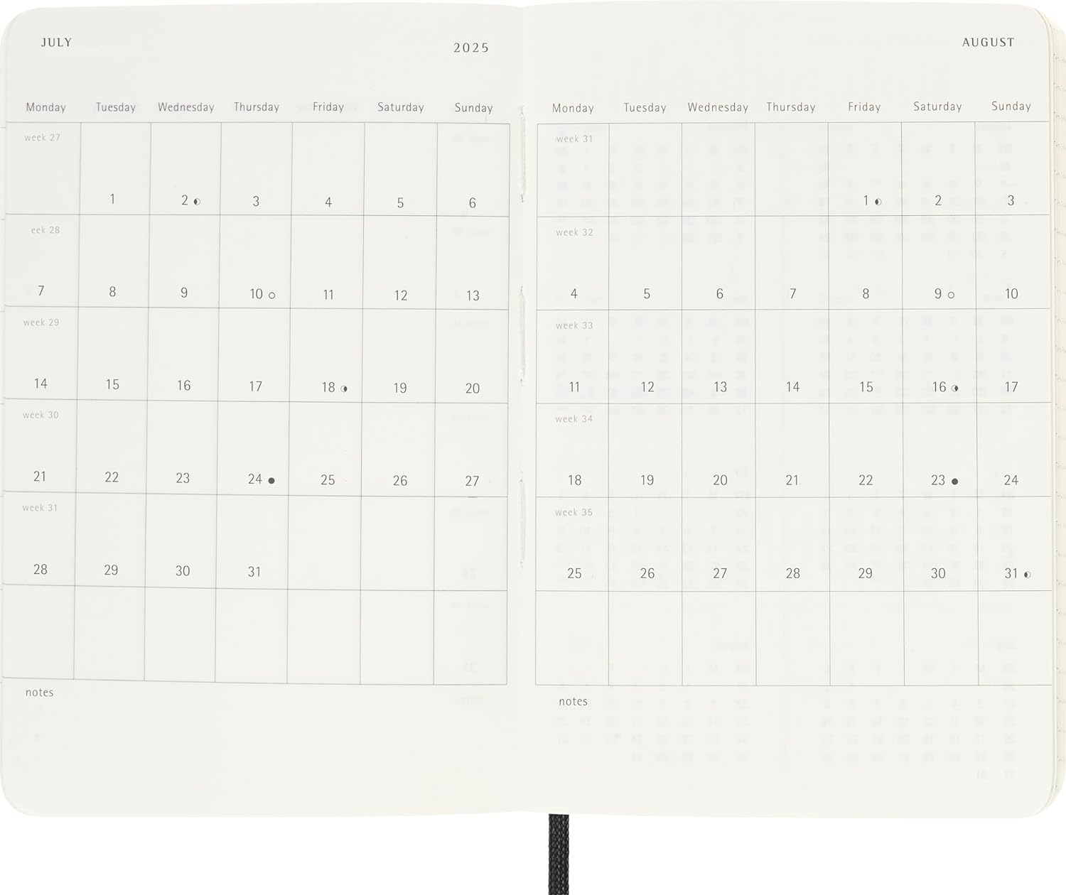 Moleskine Weekly Planner 2024-2025, Weekly Planner 18 Months 2025, With Space For Notes, With Soft Cover And Elastic Closure, Pocket Size 9 x 14 cm, Color