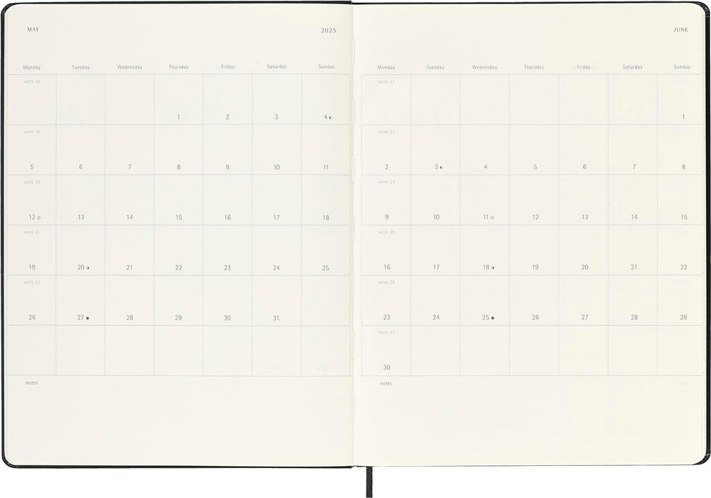 Moleskine Weekly Planner 2024-2025, Weekly Planner 18 Months 2025, With Space For Notes, With Hard Cover And Elastic Closure, Extra Large Size 19 x 25 cm, Color