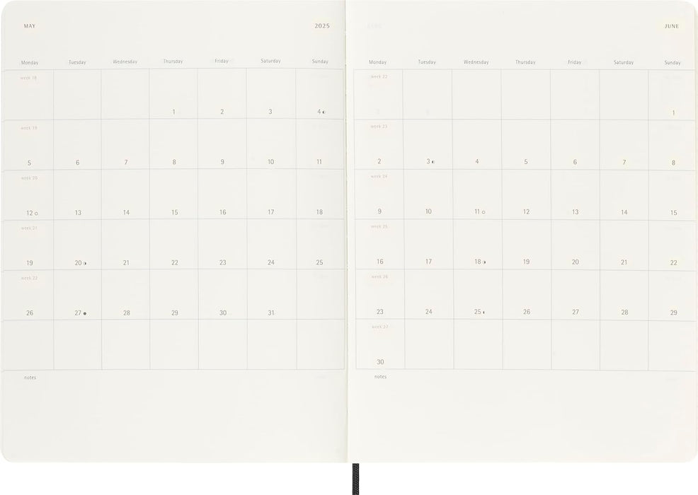 Moleskine Weekly Planner 2024-2025, Weekly Planner 18 Months 2025, With Space For Notes, With Soft Cover And Elastic Closure, Extra Large Size 19 x 25 cm, Color