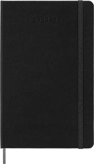 Moleskine Weekly Planner 2024-2025, Weekly Agenda 18 Months 2025, Horizontal Planner with Hard Cover and Elastic Closure, Large Size 13 x 21 cm, Color Black