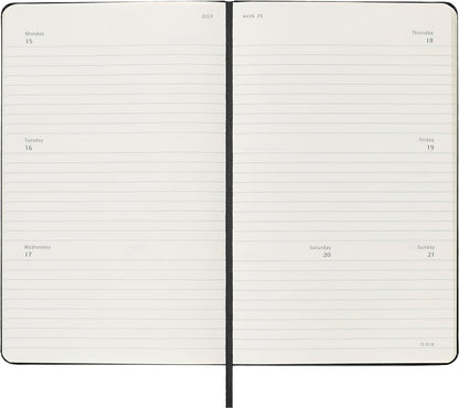 Moleskine Weekly Planner 2024-2025, Weekly Agenda 18 Months 2025, Horizontal Planner with Hard Cover and Elastic Closure, Large Size 13 x 21 cm, Color Black