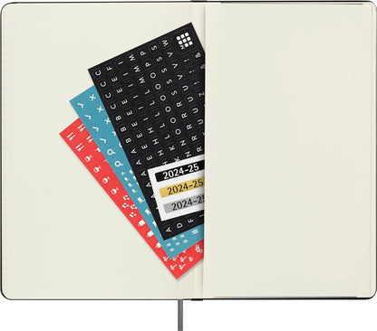 Moleskine Weekly Planner 2024-2025, Weekly Agenda 18 Months 2025, Horizontal Planner with Hard Cover and Elastic Closure, Large Size 13 x 21 cm, Color Black