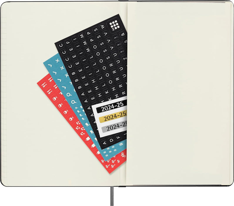 Moleskine Weekly Planner 2024-2025, Weekly Agenda 18 Months 2025, Horizontal Planner with Hard Cover and Elastic Closure, Large Size 13 x 21 cm, Color Black