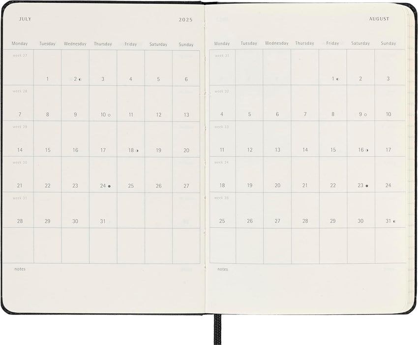 Moleskine Weekly Planner 2024-2025, Weekly Agenda 18 Months 2025, Horizontal Planner with Hard Cover and Elastic Closure, Pocket Size 9 x 14 cm, Color Black