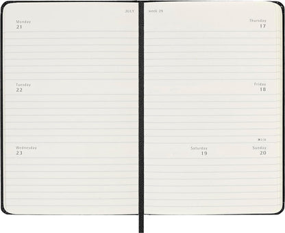 Moleskine Weekly Planner 2024-2025, Weekly Agenda 18 Months 2025, Horizontal Planner with Hard Cover and Elastic Closure, Pocket Size 9 x 14 cm, Color Black