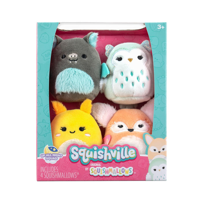 Squishville by Original Squishmallows Up All Night Squad Plush - Four 2-inch Squishmallows Plush Including Miry, Aldous, Petrina, and Pace - Toys for Kids