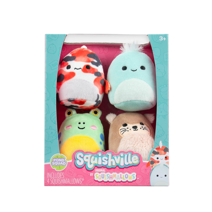 Squishville by Original Squishmallows Pond Squad Plush - Four 2-inch Squishmallows Plush Including Dandii, Onica, Rie, and Limell - Toys for Kids