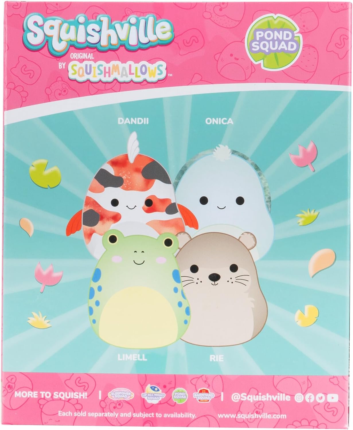 Squishville by Original Squishmallows Pond Squad Plush - Four 2-inch Squishmallows Plush Including Dandii, Onica, Rie, and Limell - Toys for Kids