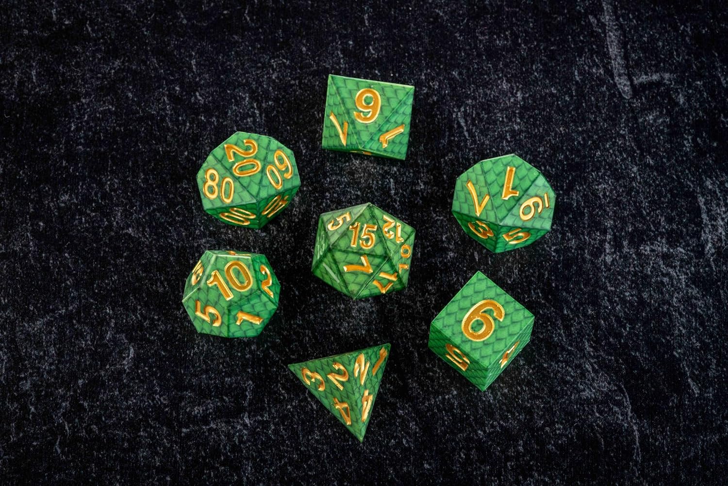 FanRoll by Metallic Dice Games Dragon StormTM Silicone Dice Set: Green Dragon Scales