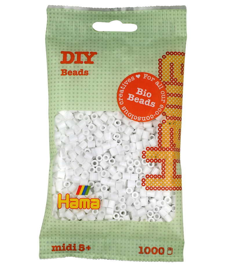 Hama Midi Bio Beads Bag | Approx. 1000 Fuse Beads | 5mm Craft Beads | Mosaic Decoration Arts & Craft for Creative Children Ages 5+ | White