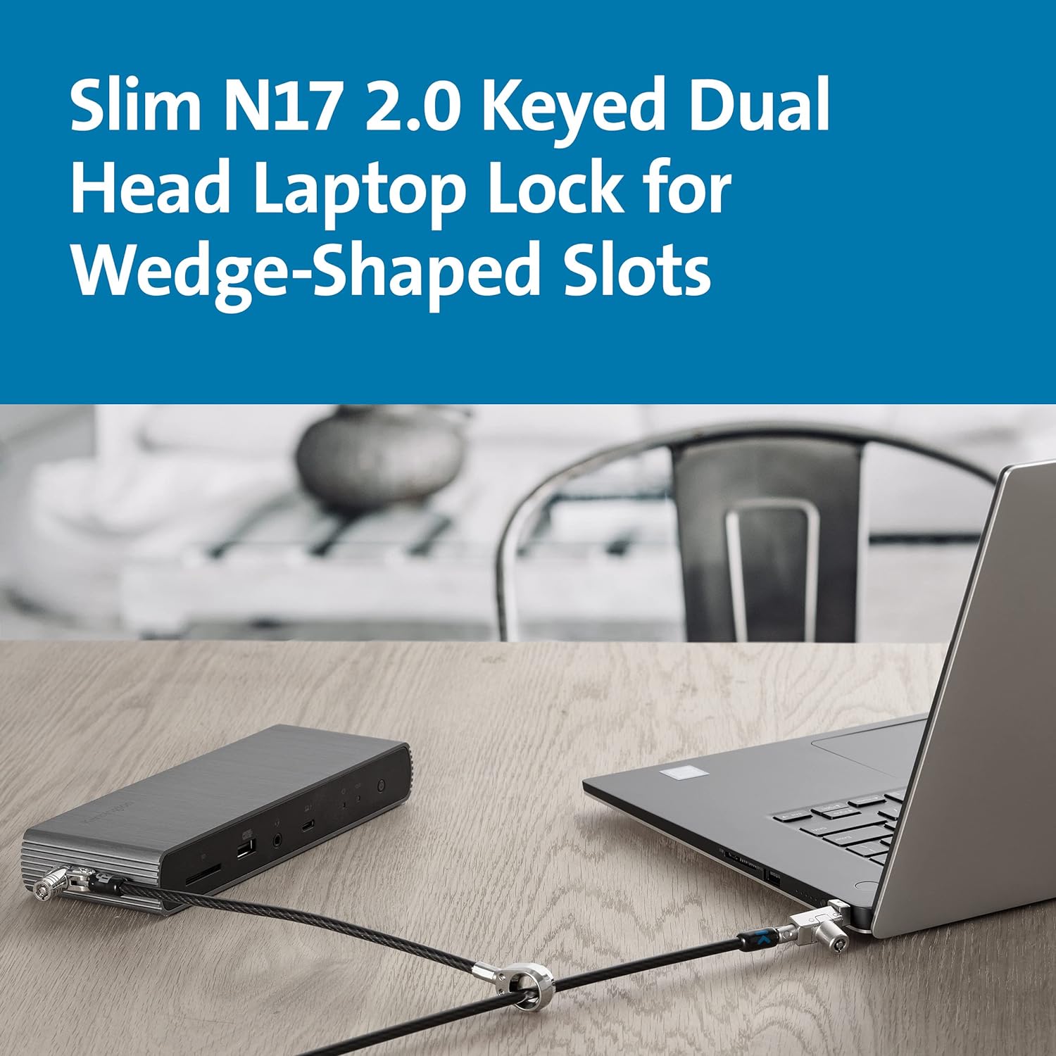 Kensington Slim N17 2.0 Keyed Dual Head Laptop Lock for Wedge-Shaped Slots, Lockable Device Security Tether for Dell Portable Computers, Lie Flat Slim Line, 1.8m Carbon Steel Cable (K60508WW