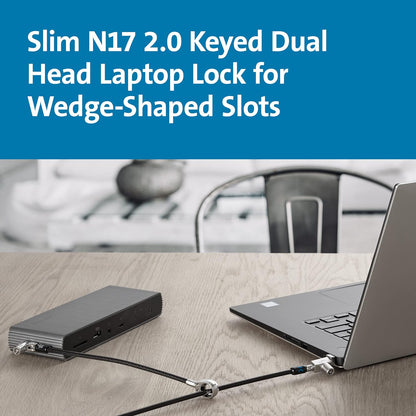 Kensington Slim N17 2.0 Keyed Dual Head Laptop Lock for Wedge-Shaped Slots, Lockable Device Security Tether for Dell Portable Computers, Lie Flat Slim Line, 1.8m Carbon Steel Cable (K60508WW