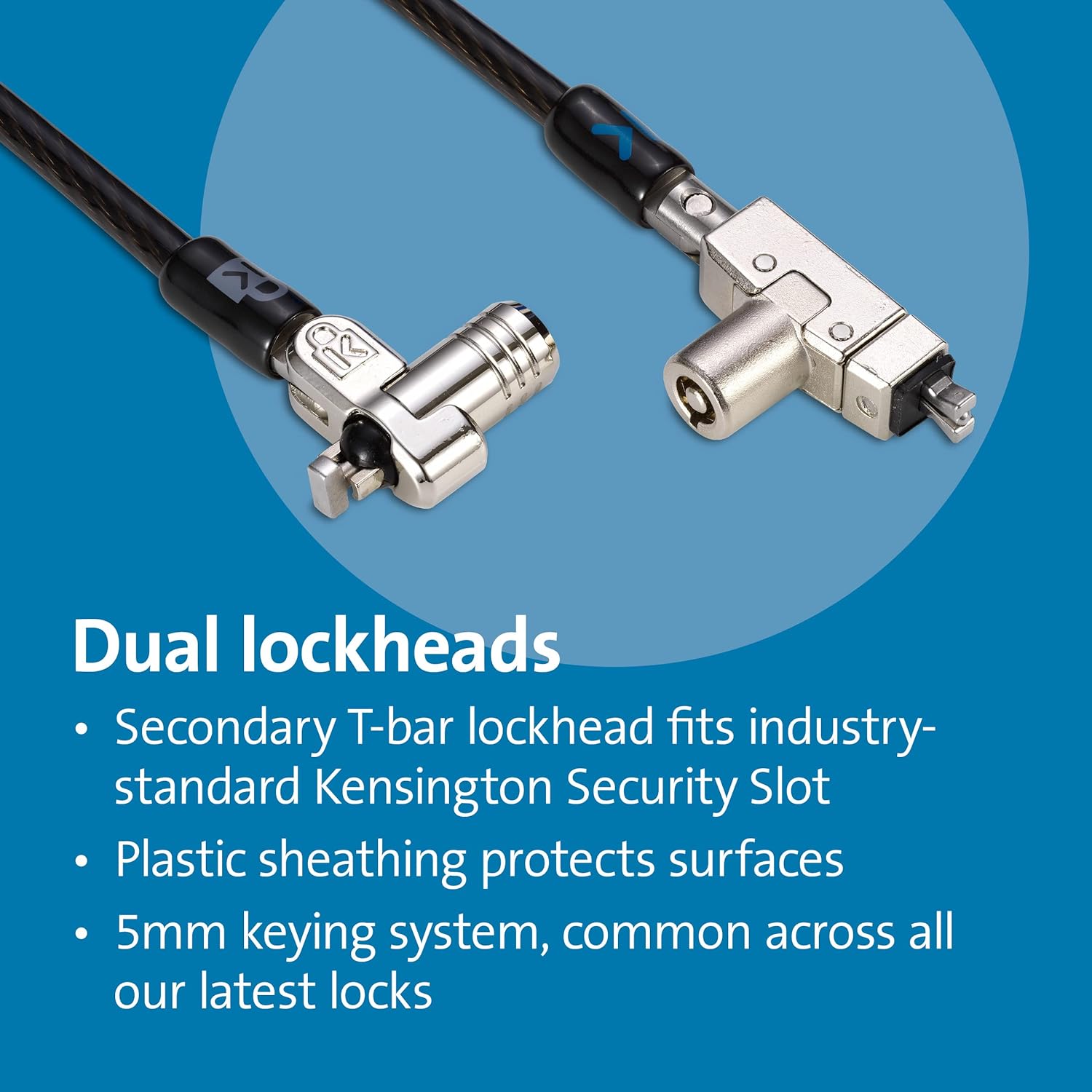 Kensington Slim N17 2.0 Keyed Dual Head Laptop Lock for Wedge-Shaped Slots, Lockable Device Security Tether for Dell Portable Computers, Lie Flat Slim Line, 1.8m Carbon Steel Cable (K60508WW