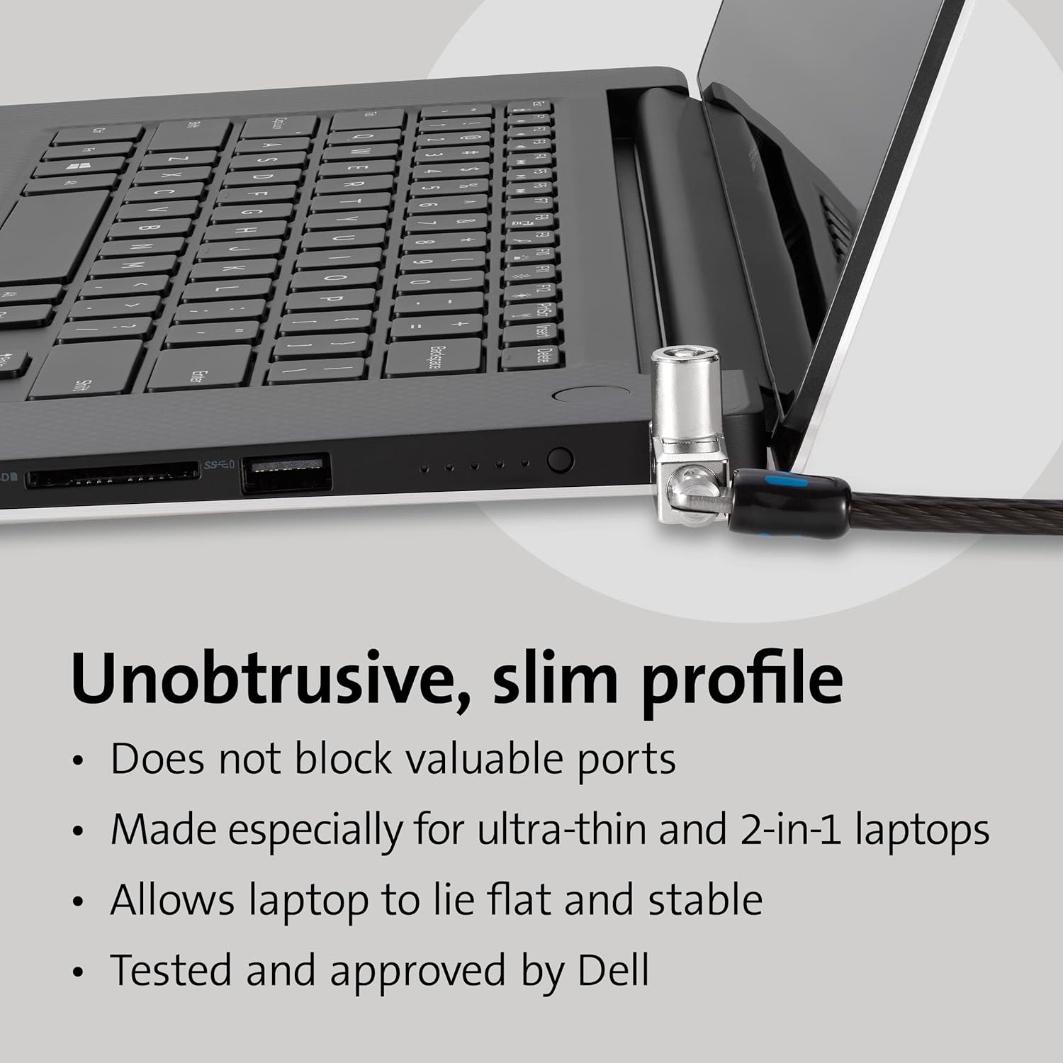 Kensington Slim N17 2.0 Keyed Dual Head Laptop Lock for Wedge-Shaped Slots, Lockable Device Security Tether for Dell Portable Computers, Lie Flat Slim Line, 1.8m Carbon Steel Cable (K60508WW