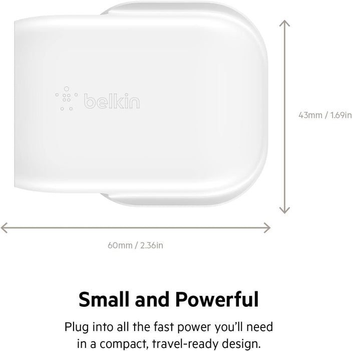 Belkin 30W USB C wall charger with PPS, Power Delivery, USB-IF certified PD 3.0, fast charger plug for iPhone 15, Samsung Galaxy S23, iPad, AirPods, MacBook, Pixel, more - USB-C to C Cable included
