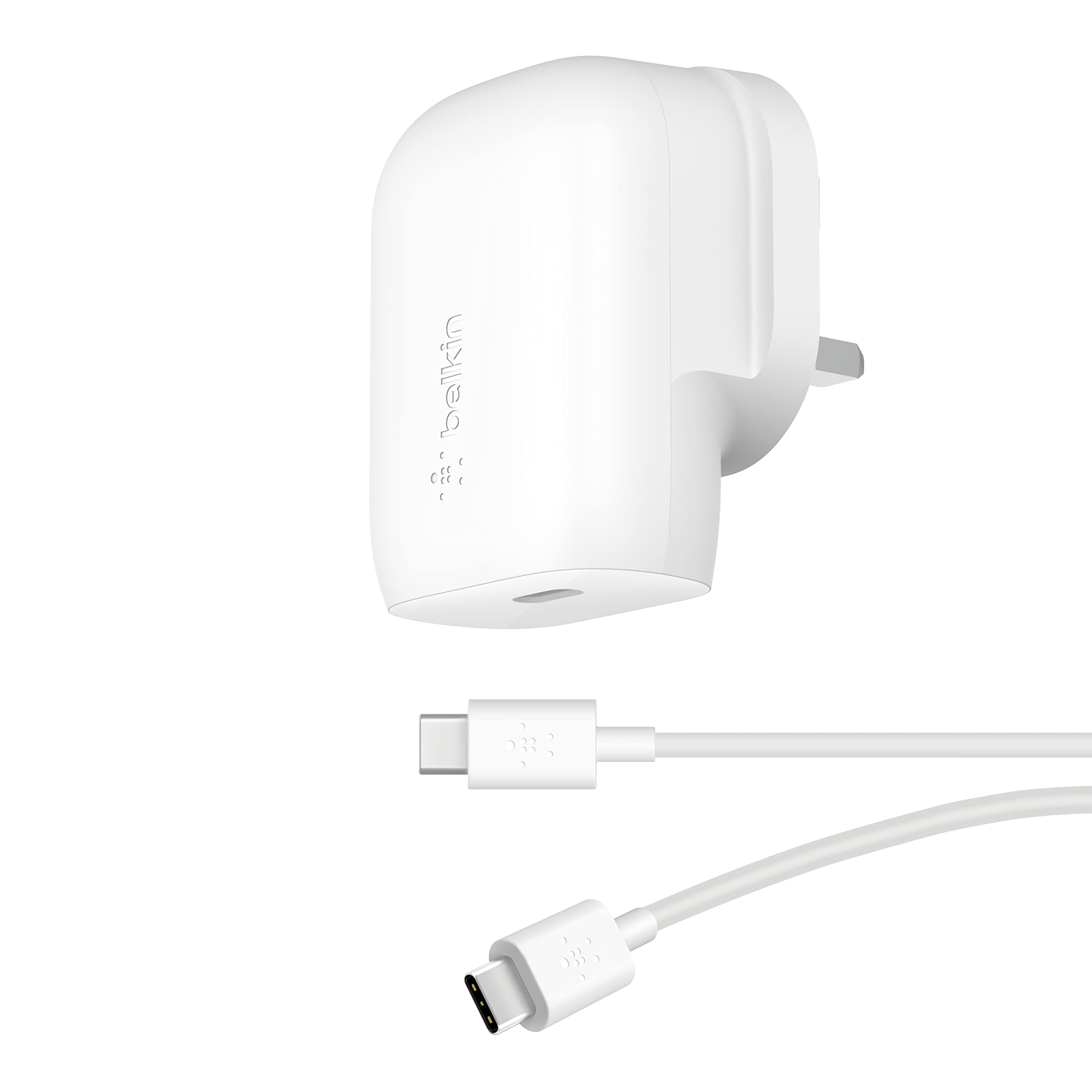 Belkin 30W USB C wall charger with PPS, Power Delivery, USB-IF certified PD 3.0, fast charger plug for iPhone 15, Samsung Galaxy S23, iPad, AirPods, MacBook, Pixel, more - USB-C to C Cable included