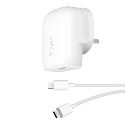 Belkin 30W USB C wall charger with PPS, Power Delivery, USB-IF certified PD 3.0, fast charger plug for iPhone 15, Samsung Galaxy S23, iPad, AirPods, MacBook, Pixel, more - USB-C to C Cable included