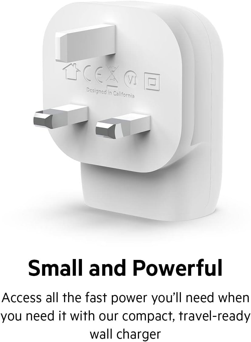 Belkin 30W USB C wall charger with PPS, Power Delivery, USB-IF certified PD 3.0, fast charger plug for iPhone 15, Samsung Galaxy S23, iPad, AirPods, MacBook, Pixel, more - USB-C to C Cable included