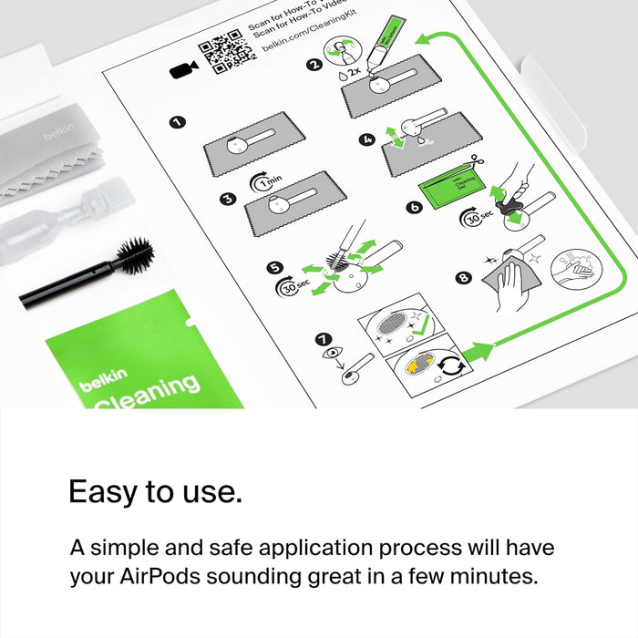 Belkin AirPods Cleaning Kit – Fast, easy and safe AirPod cleaning kit, Safely Remove 99% of earwax & dirt, Restores earbuds, Compatible with AirPods 1, AirPods 2, AirPods 3 (1st, 2nd,3rd generation)