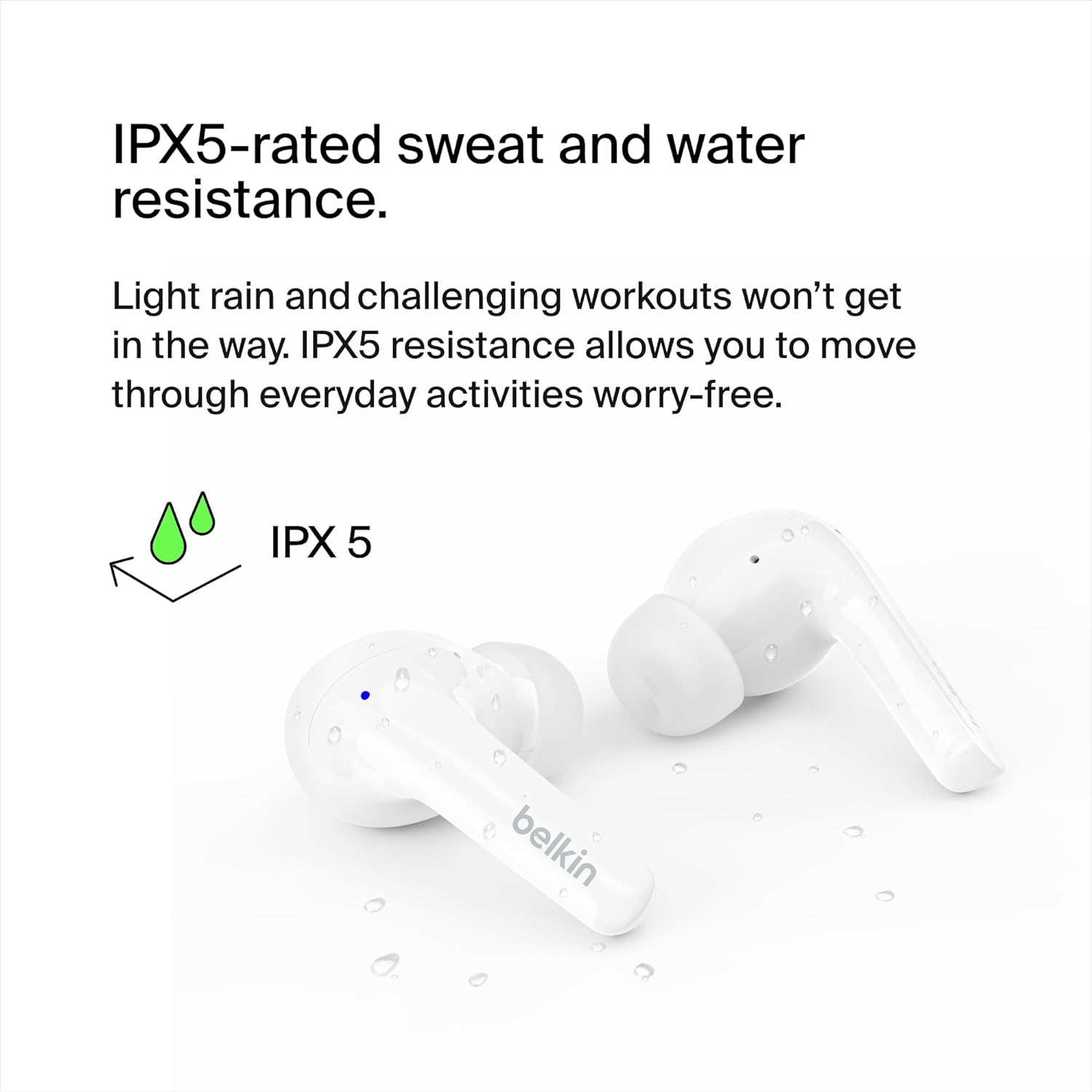 Belkin SoundForm™ Motion True Wireless Earbuds, Noise Cancelling Ear Buds with Wireless Charging Case & Dual Microphone - IPX5 Water Resistant Bluetooth Headphones for iPhone & Samsung
