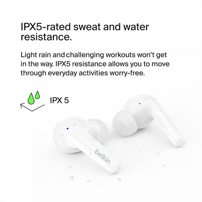 Belkin SoundForm™ Motion True Wireless Earbuds, Noise Cancelling Ear Buds with Wireless Charging Case & Dual Microphone - IPX5 Water Resistant Bluetooth Headphones for iPhone & Samsung