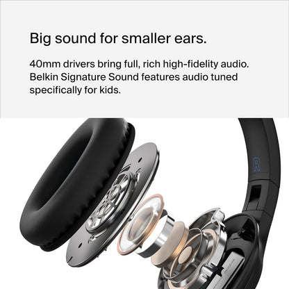 Belkin SoundForm Inspire Wireless Over-Ear Headset for Kids,On-Ear Headphones for Girls and Boys, Online Learning, & Travel with Built-In Microphone - Compatible with iPhone, iPad, Galaxy, and More