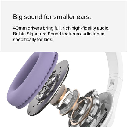 Belkin SoundForm Inspire Wireless Over-Ear Headset for Kids,On-Ear Headphones for Girls and Boys, Online Learning, & Travel with Built-In Microphone - Compatible with iPhone, iPad, Galaxy, and More