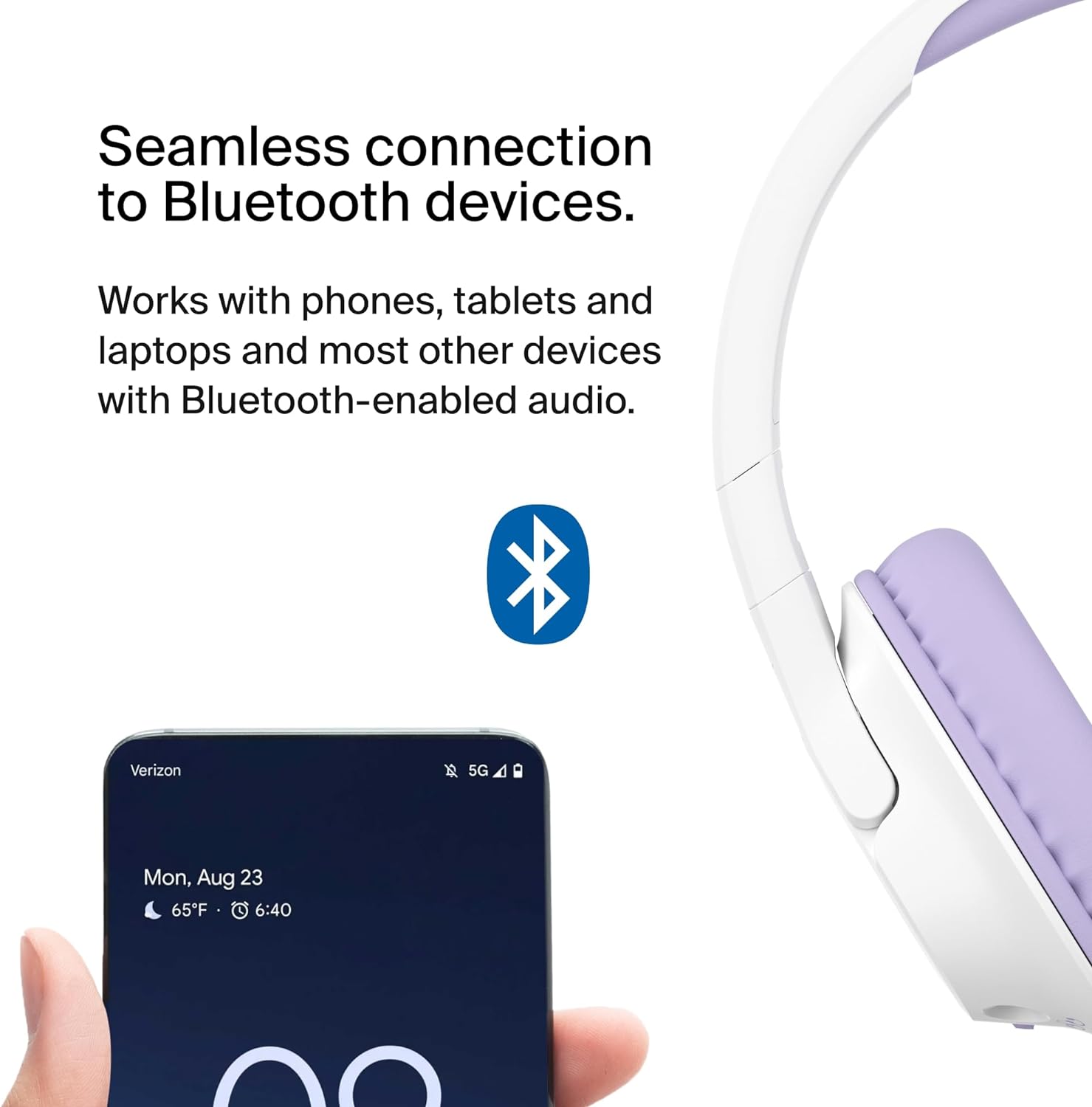 Belkin SoundForm Inspire Wireless Over-Ear Headset for Kids,On-Ear Headphones for Girls and Boys, Online Learning, & Travel with Built-In Microphone - Compatible with iPhone, iPad, Galaxy, and More
