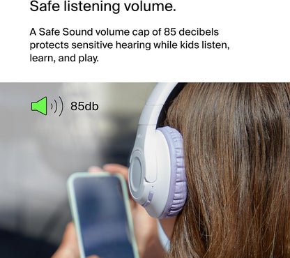 Belkin SoundForm Inspire Wireless Over-Ear Headset for Kids,On-Ear Headphones for Girls and Boys, Online Learning, & Travel with Built-In Microphone - Compatible with iPhone, iPad, Galaxy, and More