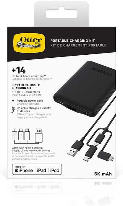 OtterBox Power Bank, 5000 mAh Portable Charger with USB-A 10W and Micro-USB 10W Output, LED Indicator, Slim, Durable Design with Drop Protection, Includes 3 in 1 Charging Cable, Black