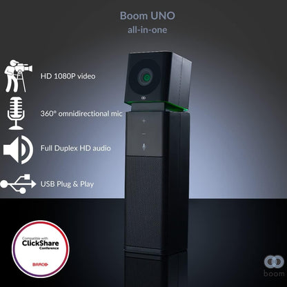 Boom UNO- All in One-1080p Full HD Conference Camera, Video Calling and Meetings, Wide-Angle 120-degree Field of View, Noise-canceling Microphone, Speaker, Conference Webcam with USB Plug&Play(Black)