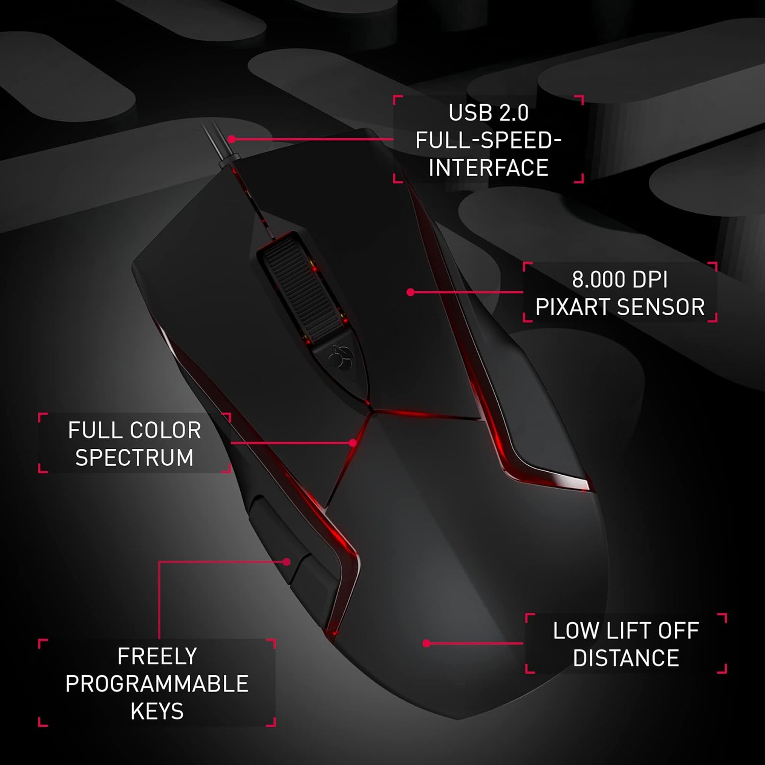CHERRY MC 3.1, wired gaming mouse, high-precision optical 5,000 dpi Pixart sensor, 6 freely programmable buttons, RGB-illuminated, symmetrical design, black