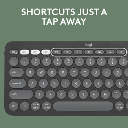 Logitech Pebble Keys 2 K380s, Multi-Device Bluetooth Wireless Keyboard with Customisable Shortcuts,Slim and Portable,Easy-Switch for Windows/macOS/iPadOS/Android/Chrome OS, QWERTY UK Layout, Graphite