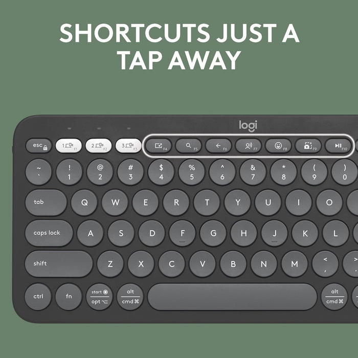 Logitech Pebble Keys 2 K380s, Multi-Device Bluetooth Wireless Keyboard with Customisable Shortcuts,Slim and Portable,Easy-Switch for Windows/macOS/iPadOS/Android/Chrome OS, QWERTY UK Layout, Graphite