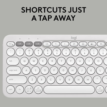 Logitech Pebble Keys 2 K380s, Multi-Device Bluetooth Wireless Keyboard with Customisable Shortcuts,Slim and Portable, Easy-Switch for Windows/macOS/iPadOS/Android/Chrome OS, QWERTY UK Layout, White
