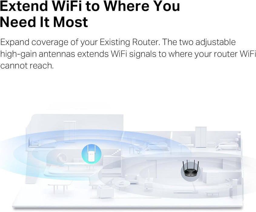Mercusys AX1500 1500 Mbps Dual Band WiFi 6 Range Extender, Works with Any Router, Built-In Access Point Mode, MERCUSYS App Control, Easy One-Touch Setup (ME60X)