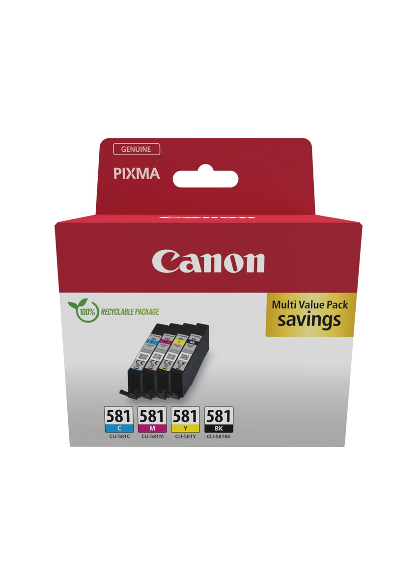 Canon CLI-581 C M Y BK Pack of 4 cartridges (Black Cyan Magenta Yellow) Genuine (Recycled Cardboard Multipack
