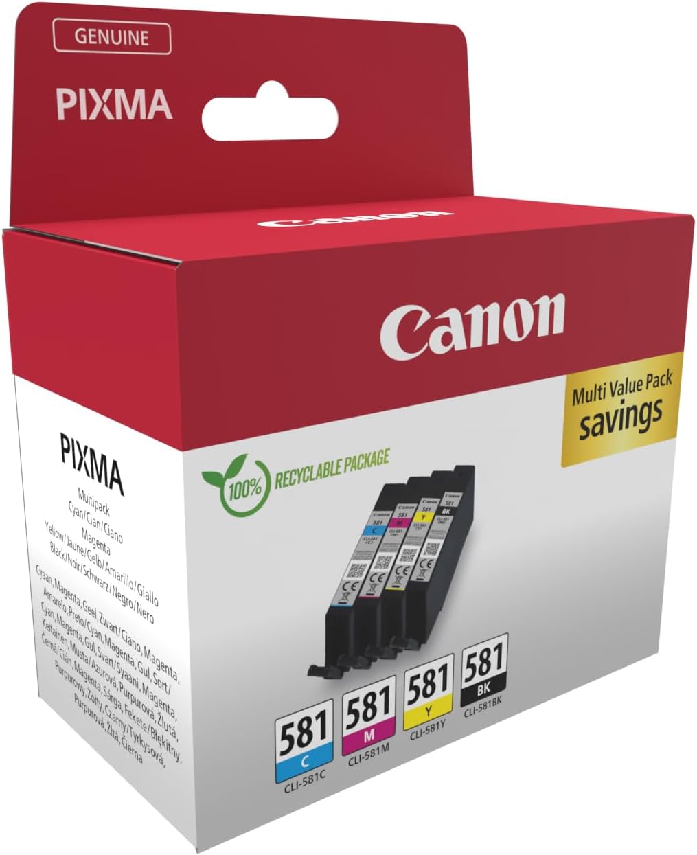 Canon CLI-581 C M Y BK Pack of 4 cartridges (Black Cyan Magenta Yellow) Genuine (Recycled Cardboard Multipack
