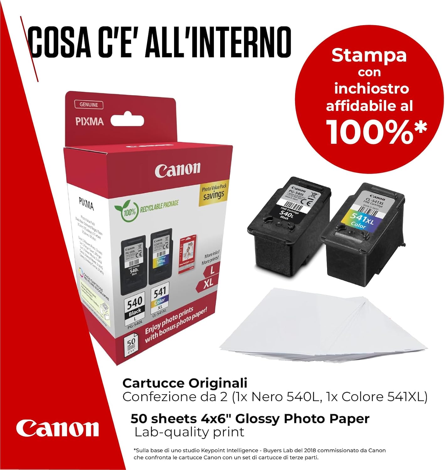 Canon Multipack Cartuccia & Carta - 2 Cartucce per Stampante Originali ad Alta Capacità PG-540L/CL-541XL (1 x Nero, 1 x Colori) & 4x6 Carta Fotografica (50 x Fogli