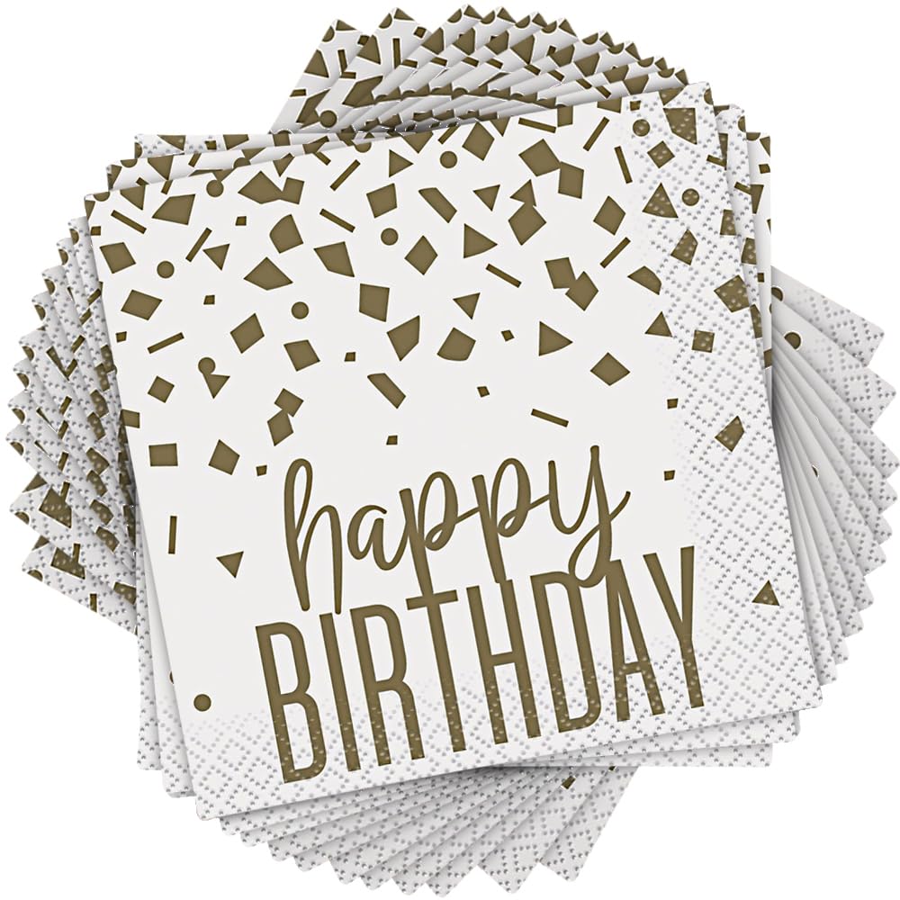 Elegant Confetti Gold Birthday Luncheon Napkins (16cm) – Stunning, Classy & Stylish Design - Perfect for Memorable Parties & Events - 16ct Large Paper Napkins