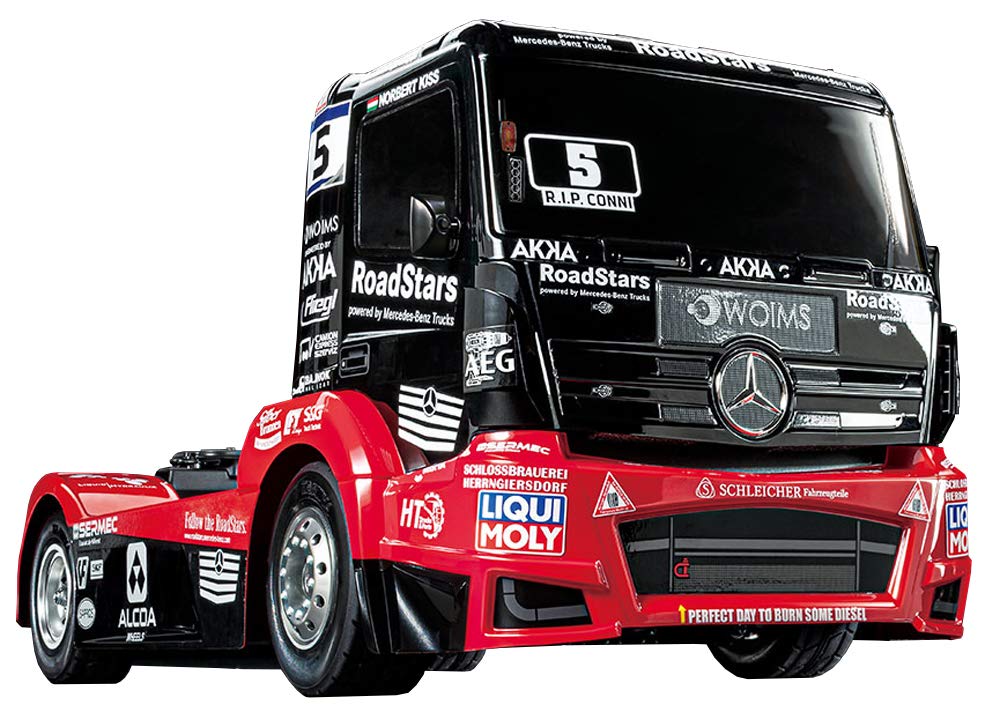 TAMIYA 58683 Mercedes-Benz 1:14 RC M-B Race Truck Actros MP4 TT-01E Remote Control Car/Vehicle Building Kit Hobby Crafts Model Assembly, Red/Black
